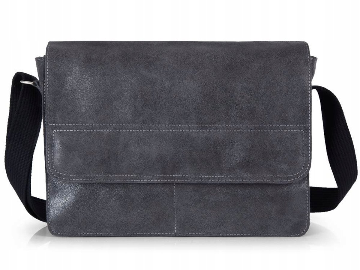 SOLOME Leren Schoudertas Heren Grijs A4 Laptop 14"
