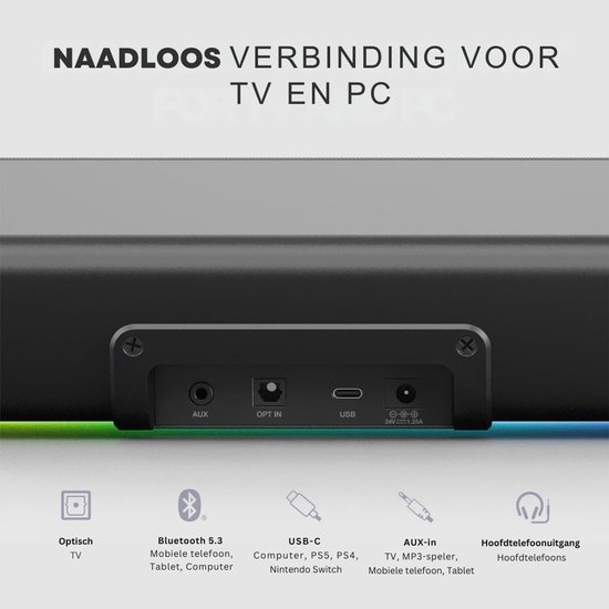 SNJY® Soundbar - TV Speaker - Home Cinema - Gaming Soudbar - Zwart van SNJY — afbeelding 4