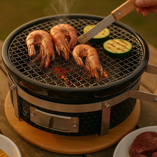 LIVIN' Ronde Shichirin BBQ - Barbecue - Tafelgrill - Hibachi - Japanse BBQ Grill - Keramische Japanese Yakitori Grill - Geschikt Voor Binchotan Houtskool - 2 t/m 6 Personen - Grilldoorsnede 29.8 cm van LIVIN' — afbeelding 2