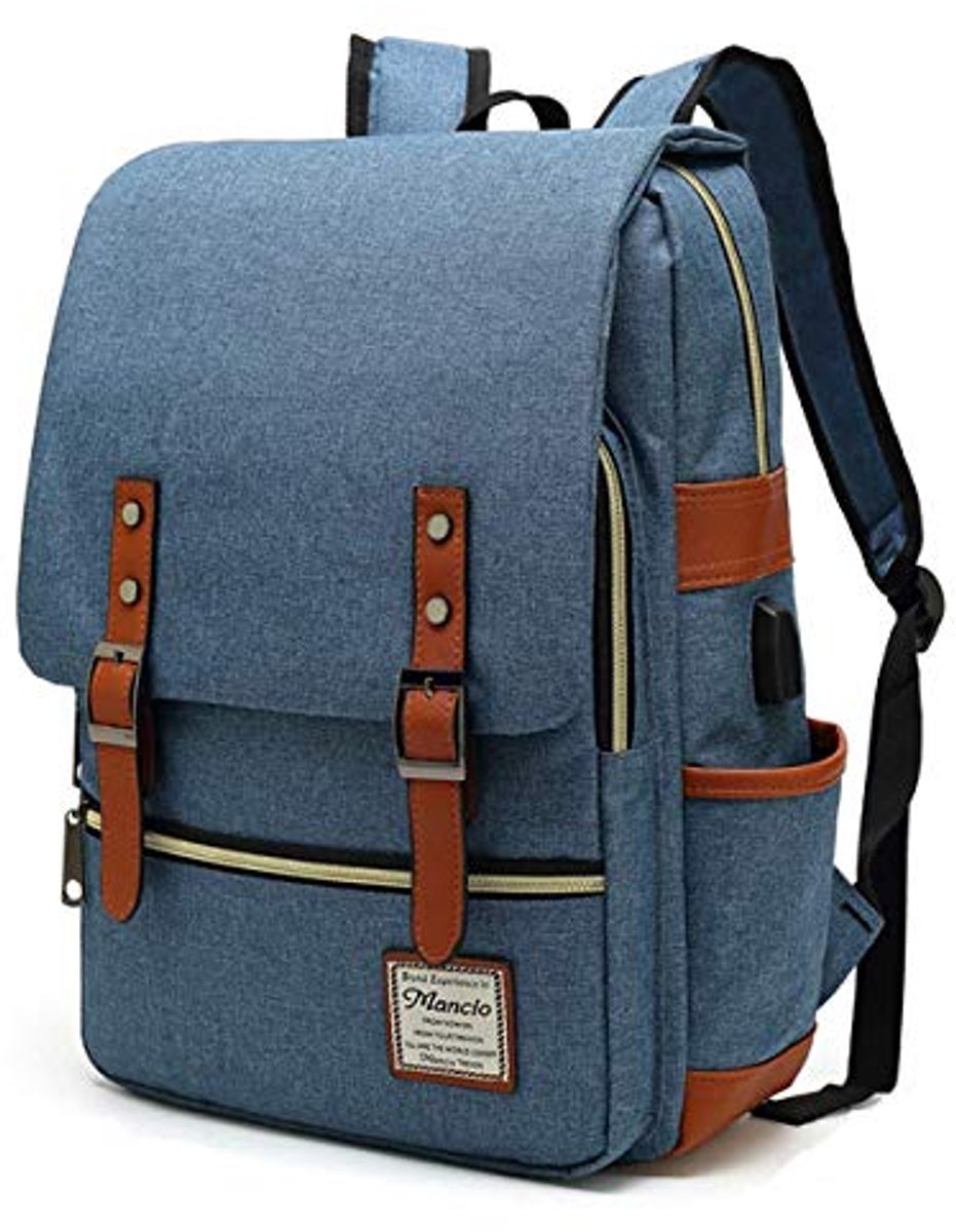 Slanke vintage laptoprugzak voor school en reizen - Uniseks tot 15,6 inch