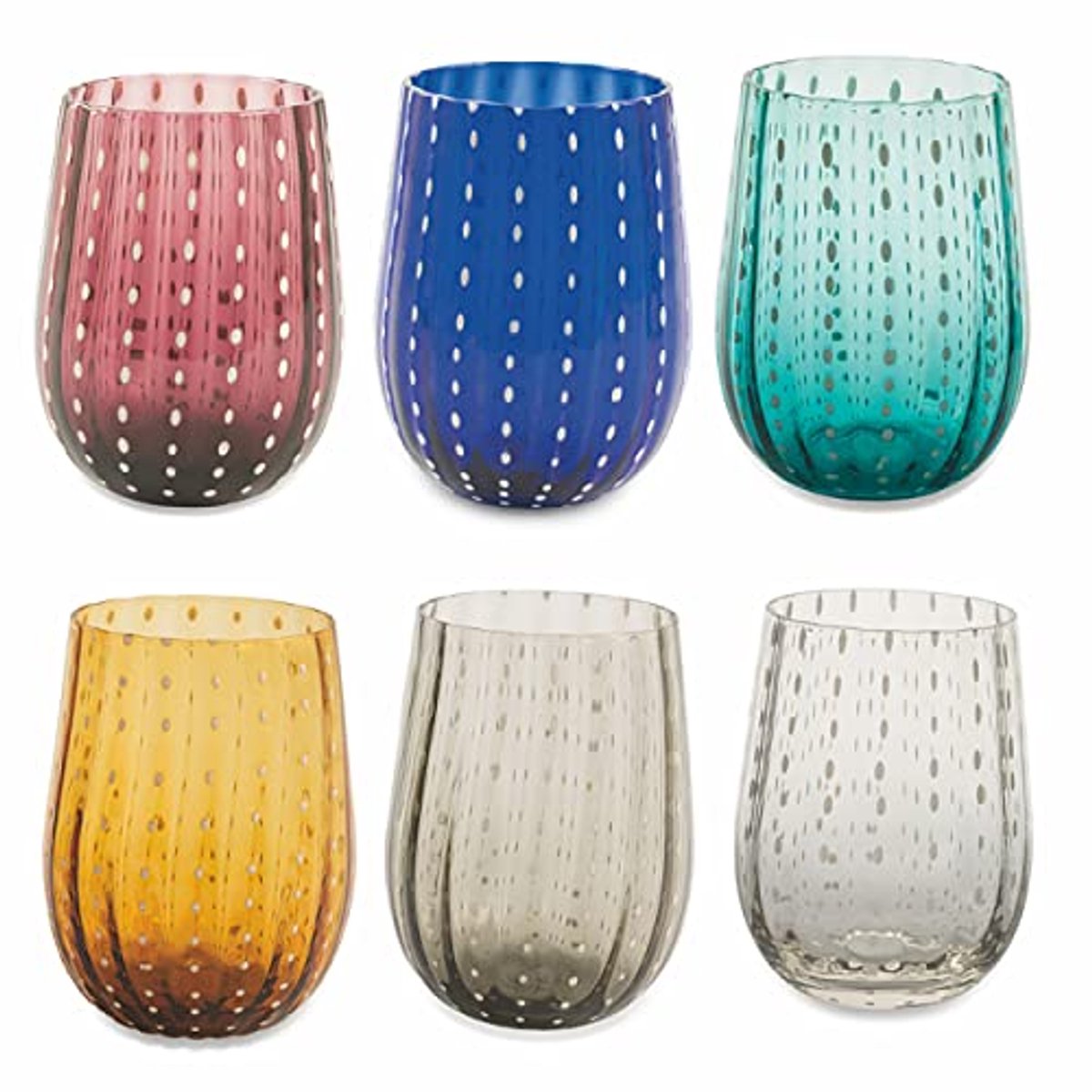 Set van 6 Multikleur Waterglazen voor een Elegante Tafelsetting