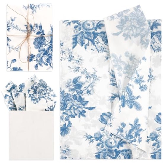 30 Vellen Bloementissuepapier – 50x35 Cm, Blauwe Hortensia, Ideaal Voor Cadeauverpakking En Knutselen