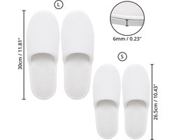 Zachte spa slippers in wit met tasje (12 paar) - gesloten teen wasbaar herbruikbaar - twee maten (S, L) past mannen & vrouwen - badkamer, gasten, reizen, huis, huwelijk, hotel