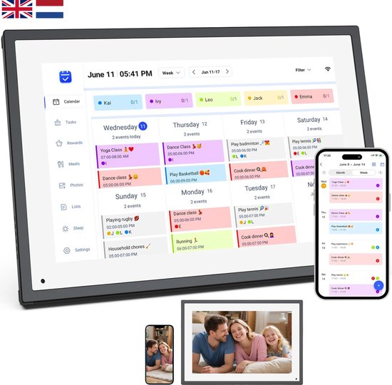 Calendrier numérique MELLS® - Écran tactile 10,1" - Tout-en-un - Agenda familial - Cadre photo numérique - Planificateur - Smart