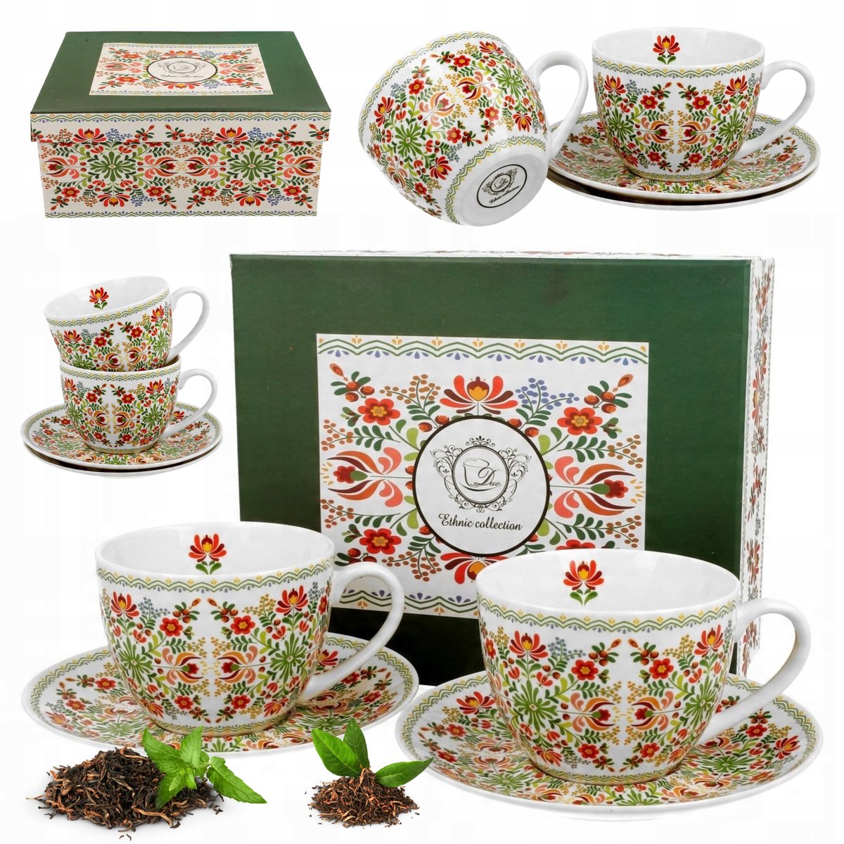 Porseleinen Kop en Schotel Set 250ml - 2 stuks - Bloemendessin