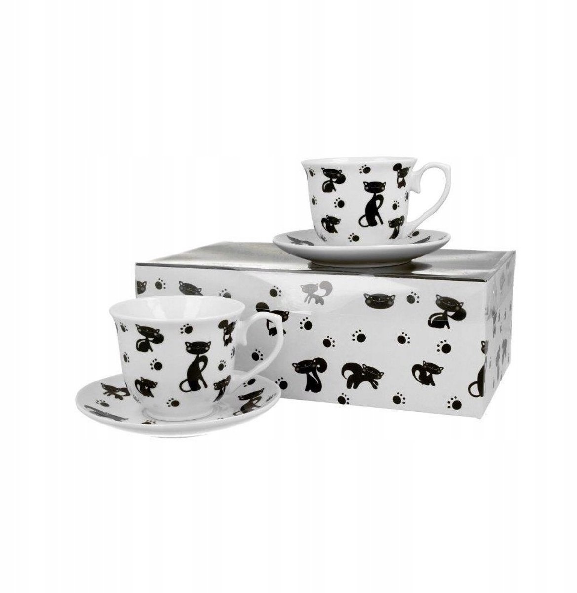Kopjes met Schotels - 2 stuks - 250 ml - Zwarte Katten - Porselein