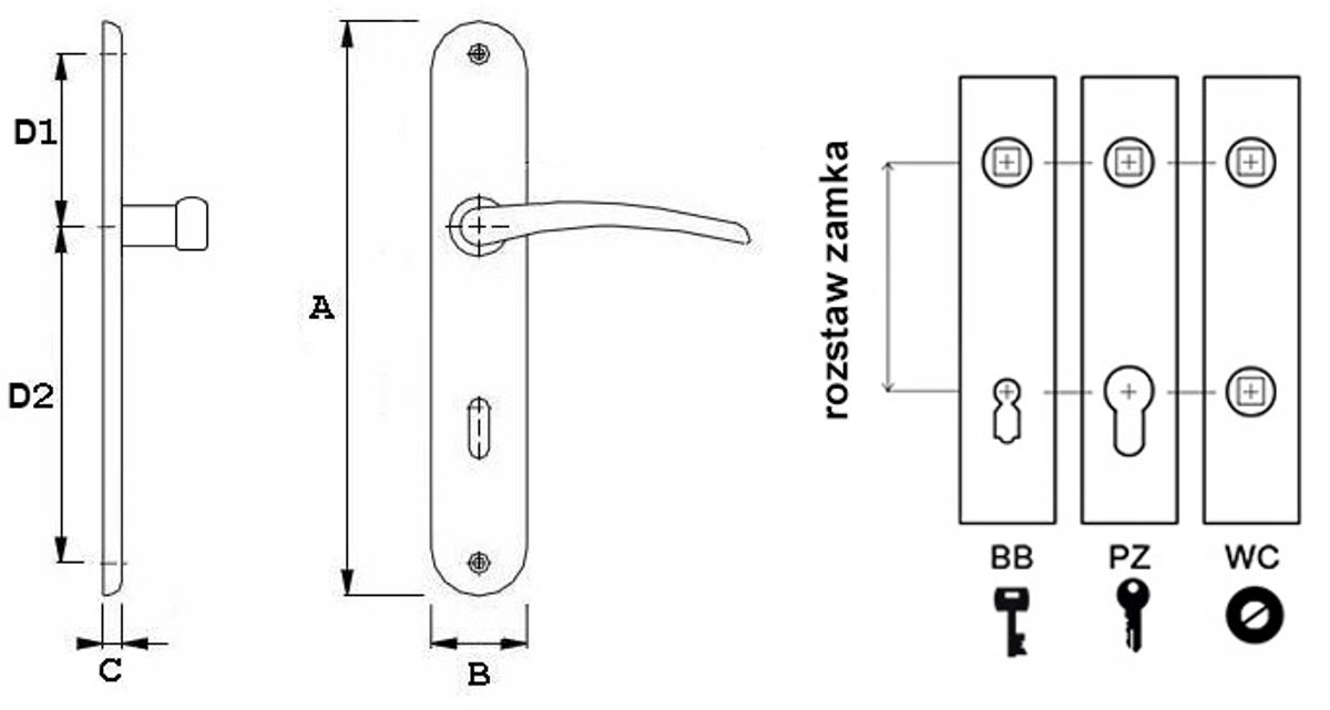 Domino Romana M3 Deurklink BB72 - Brons, Lange Schild