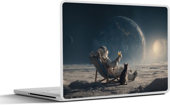 Laptop sticker - 15.6 inch - Maan - Kat - Astronaut - Ruimte - 36x27,5cm - Laptopstickers - Laptop skin - Cover