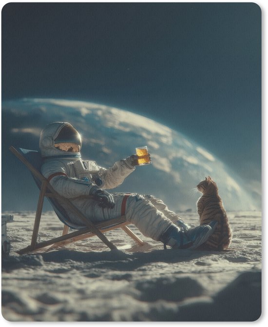 Muismat 19x23 cm - Mousepad Astronaut - Kat - Glas - Stoel - Muismatten