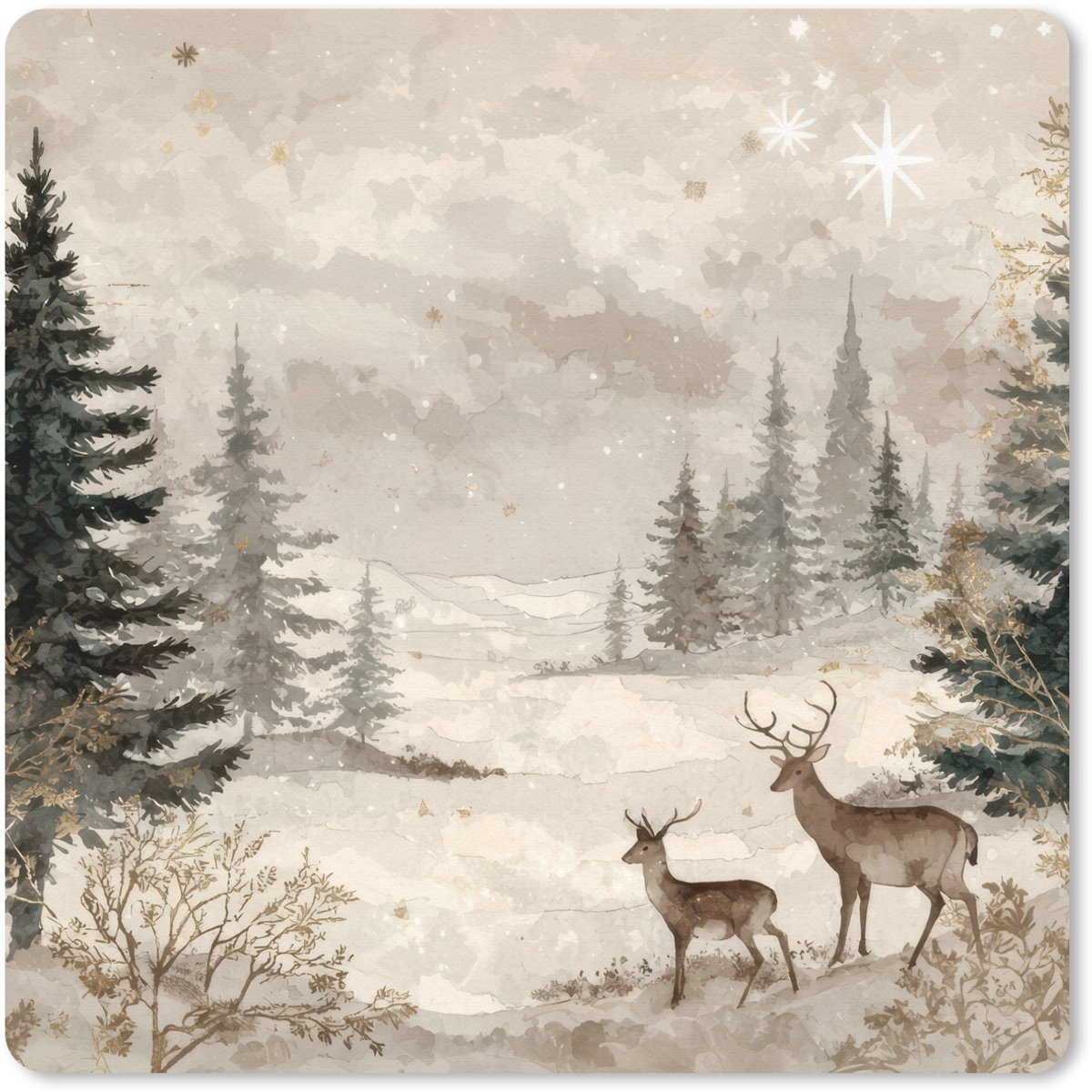 Muismat 20x20 cm - Mousepad Bos - Herten - Winter - Sneeuw - Muismatten