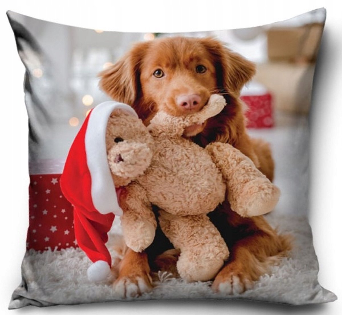 Kerst Kussenhoes 40x40cm Hondje Beer Kerstmuts Decoratief Fluweel
