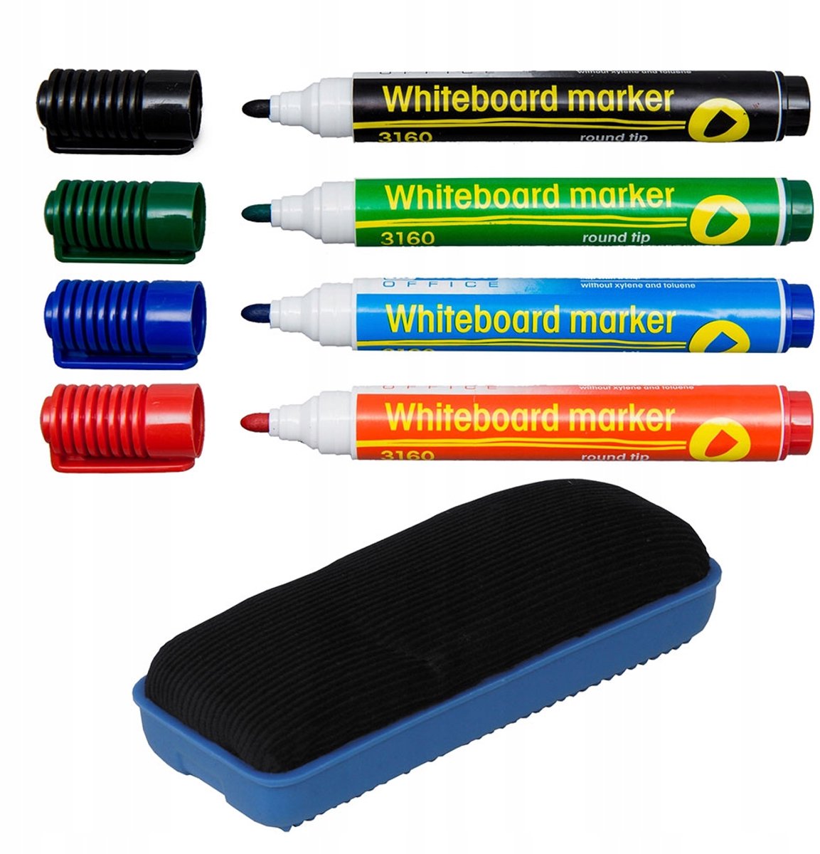 D.Rect Whiteboard Markers Set: 4 Kleuren + Magnetische Gum
