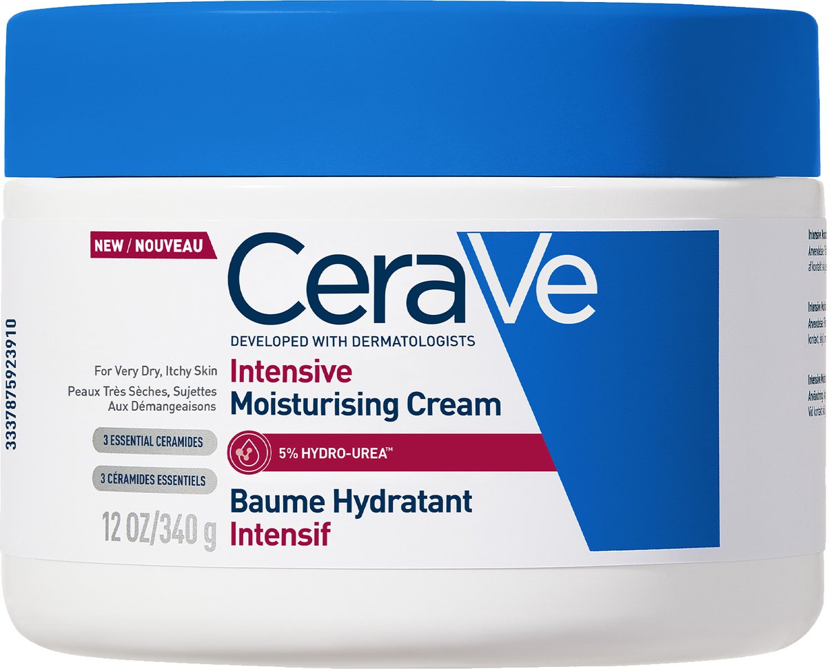 CeraVe Intensief Hydraterende Crème - Voor een droge tot zeer droge huid - Met 3 essentiële ceramiden en Hydro-Urea Complex - 340g