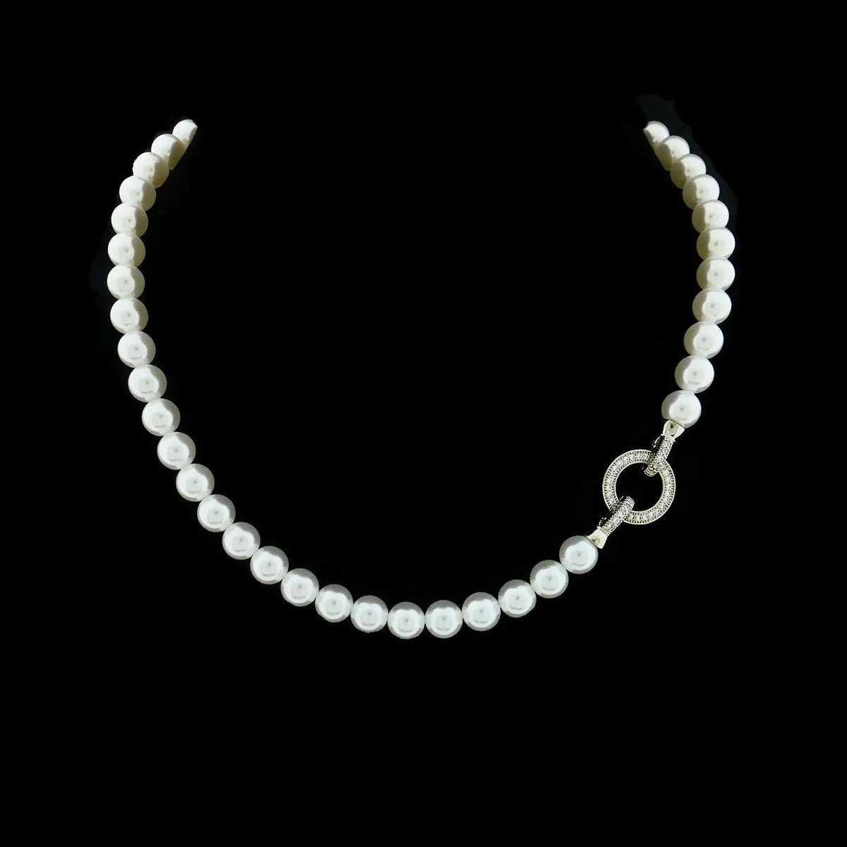 Victoria Valenza Sofia Parelcollier met Zilverkleurig Slot met Zirkonia Stenen - Ketting - Zilverkleurig - Parelketting - Zirkonia