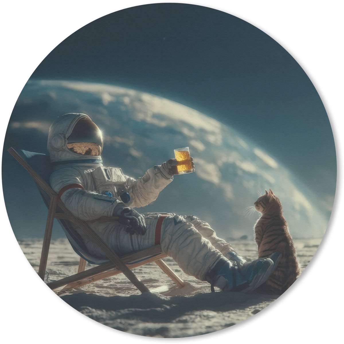 Muismat rond 50x50 cm - Mousepad Astronaut - Kat - Glas - Stoel - Ronde muismatten