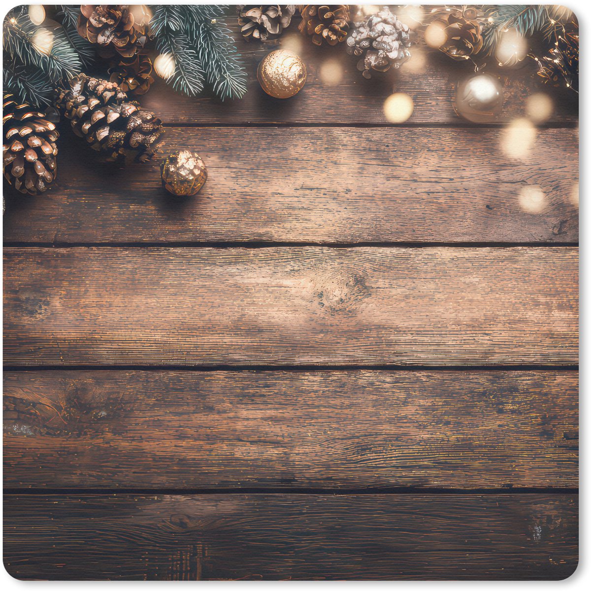 Muismat 30x30 cm - Mousepad Kerstdecoratie - Houten - Dennenappel - Bruin - Muismatten