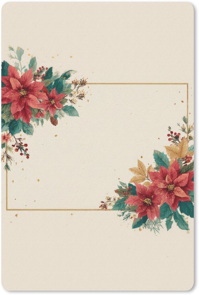 Muismat 18x27 cm - Mousepad Kerst - Poinsettia - Omlijsting - Kleurrijk - Muismatten