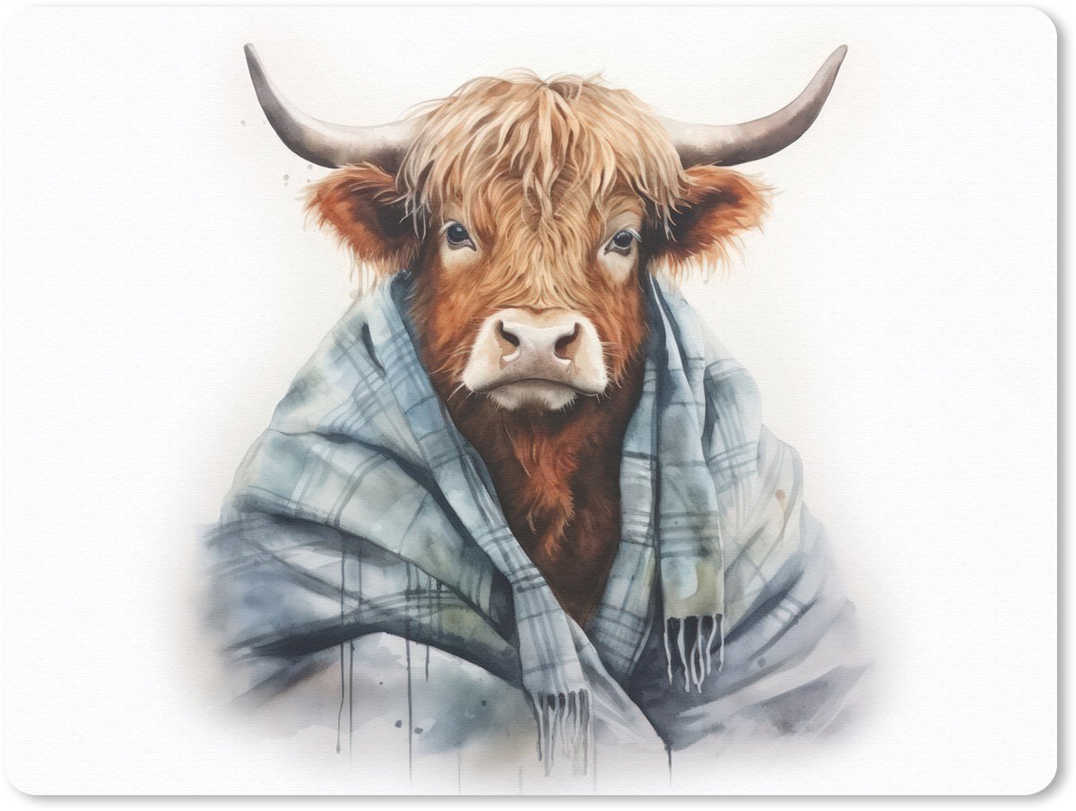 Muismat 23x19 cm - Mousepad Schotse hooglander - Deken - Wit - Muismatten
