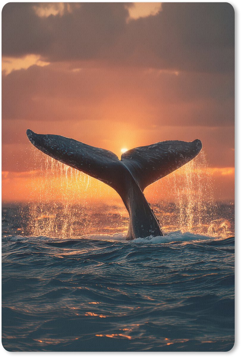 Muismat 18x27 cm - Mousepad Walvis staart - Water - Zonsondergang - Muismatten