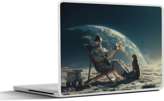 Laptop sticker - 15.6 inch - Astronaut - Kat - Glas - Stoel - 36x27,5cm - Laptopstickers - Laptop skin - Cover