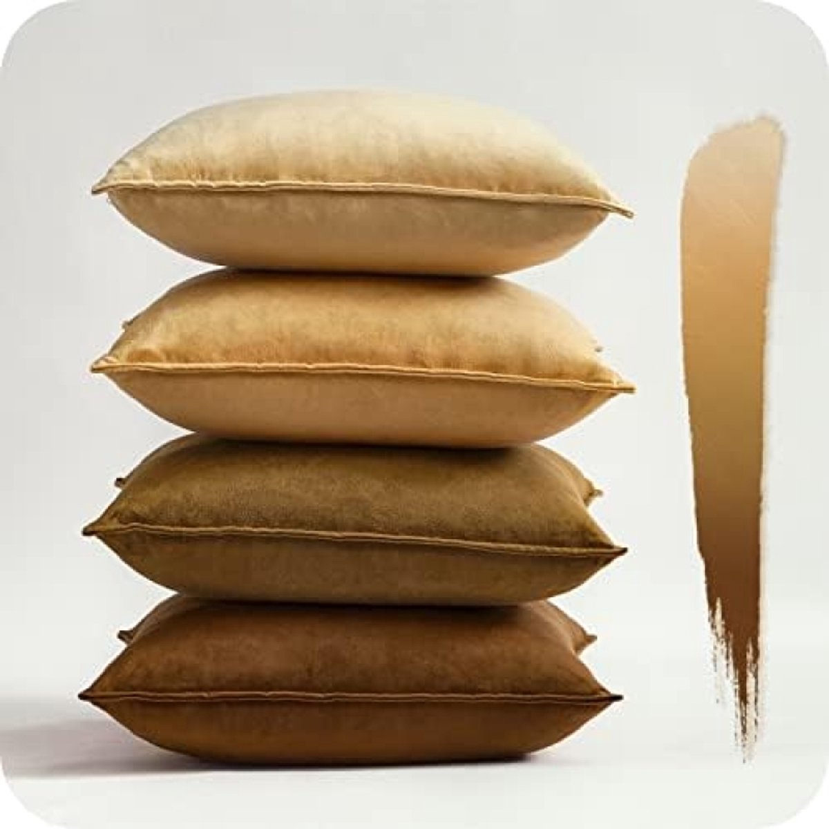 PromoHome Set van 4 fluwelen 40x40 cm Bruin kussenslopen, decoratieve sierkussens, bankkussens, met verborgen ritssluiting, voor bank, kinderen, slaapkamer