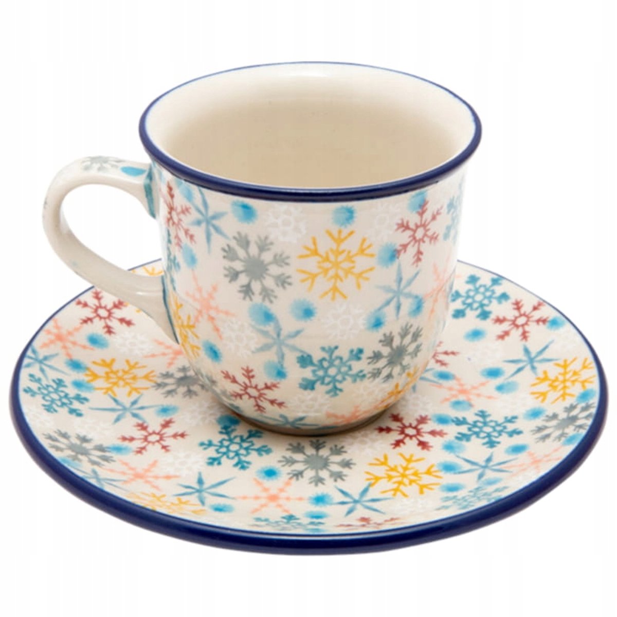 Bolesławiec handgemaakt theekopje 180ml met schotel, winterdecor