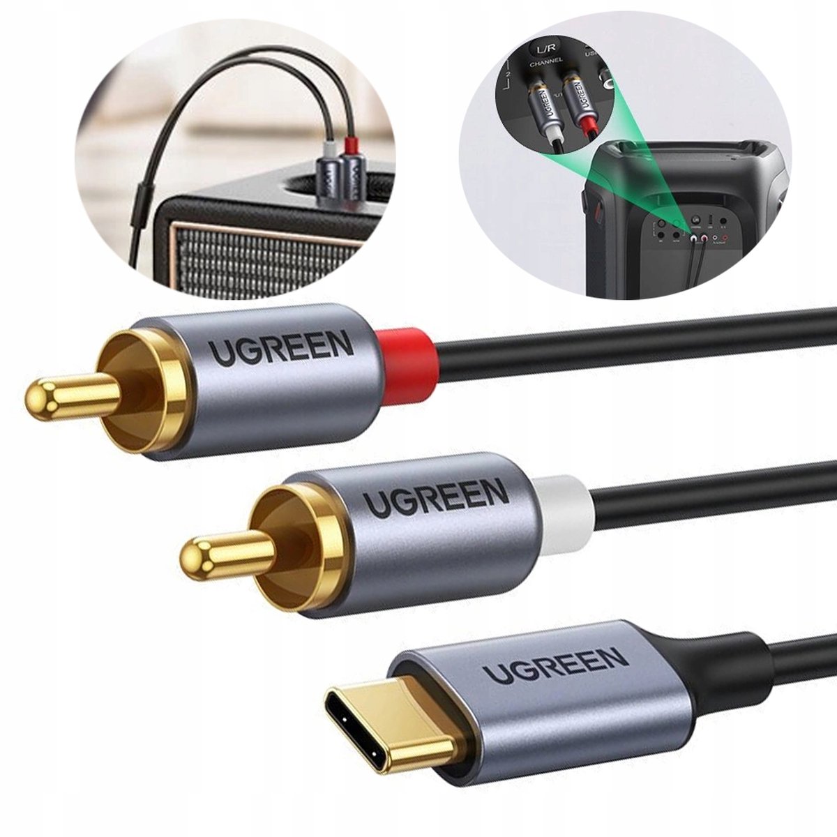 Ugren USB-C naar 2x Kabel 1,5m Goudkleurig De Hi-Fi Streo Audio