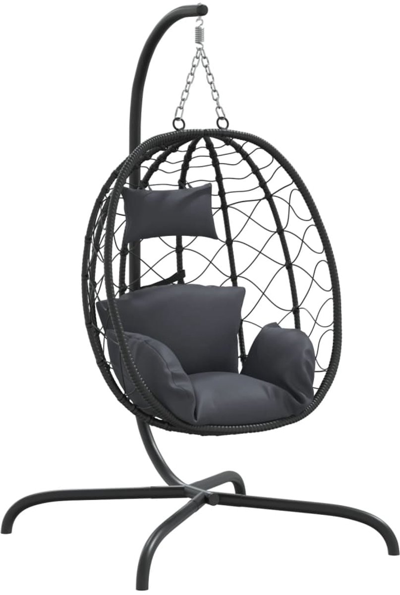 vidaXL Hangstoel met kussen poly rattan en staal antracietkleurig