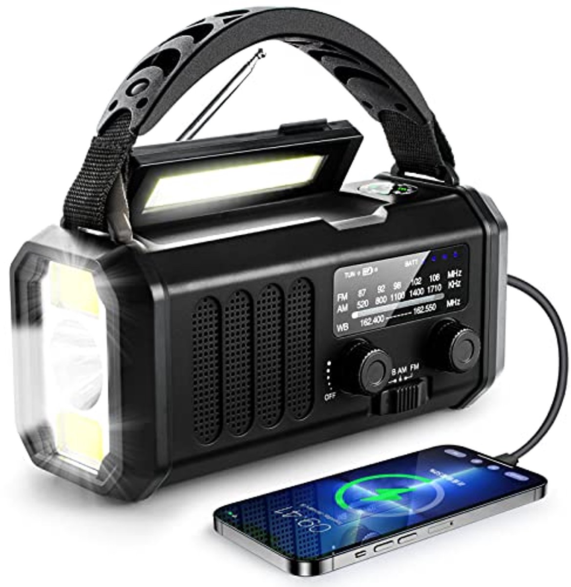 Zonne-radio 10000mAh met Crank, Noodradio, NOAA/AM/FM Weerradio, USB Type-C Opladen, LED Zaklamp en Leesh lamp voor Kamperen