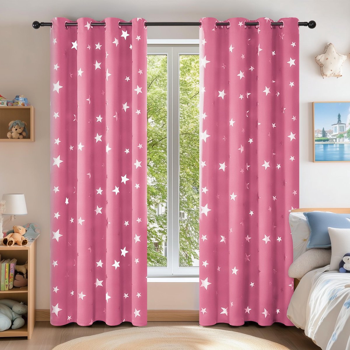 Unyqoos Verduisterend gordijn met sterrenmotief voor optimale privacy en comfort roze