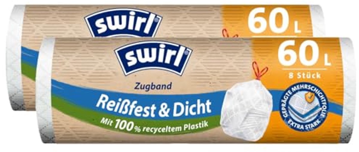 Trekkoord vuilniszakken 60L - 10 stuks/rol, scheurvast en stevig