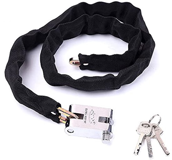 Heavy Duty Kettingslot 100 cm – Fiets, Motor, Scooter Slot met 3 Sleutels, Krasbestendige Nylonhoes, Vierkante Schakels, Zwart