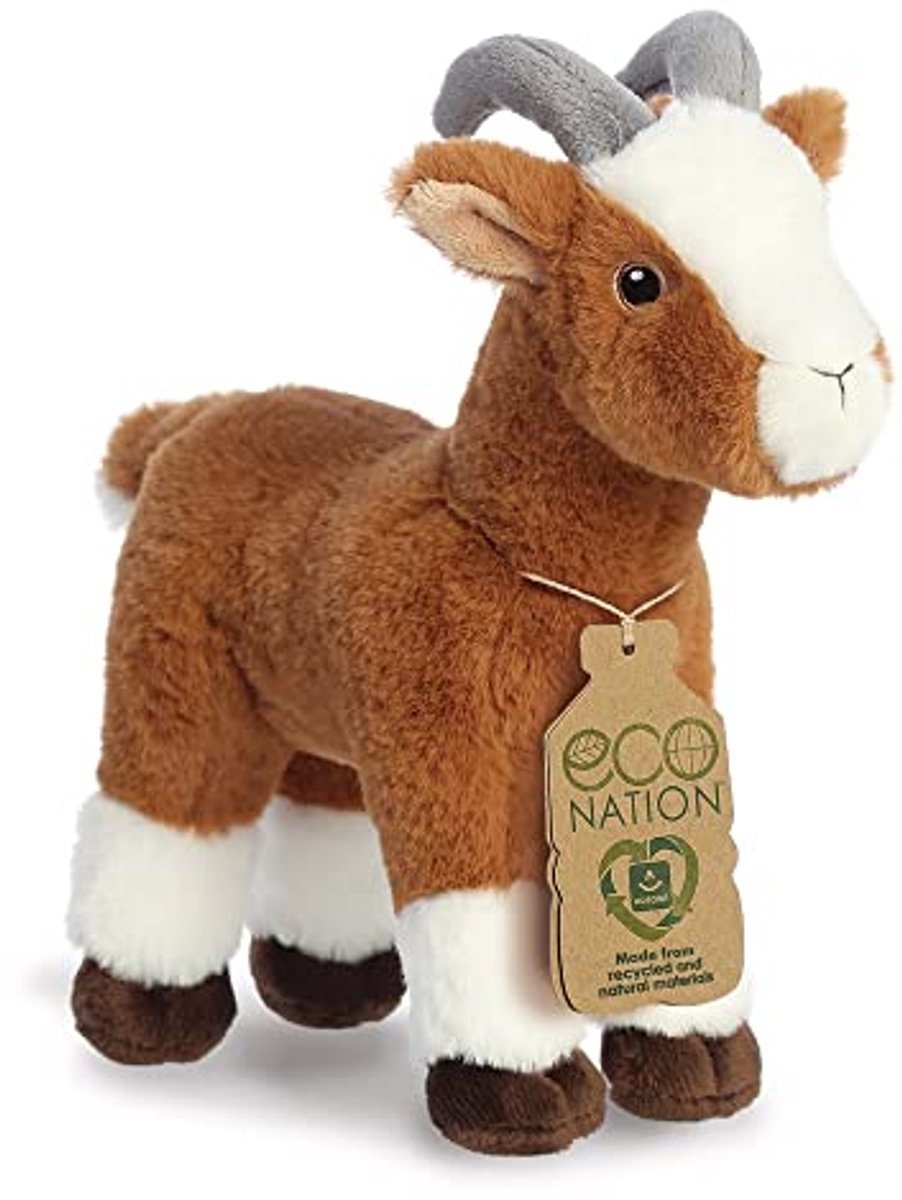 Pluche Geit - Knuffel Dier - Knuffelen en Spelen - Gemaakt van gerecycled materiaal - 26 cm - Bruin