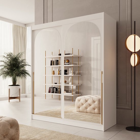 Meubella - Moniq - Kledingkast met 2 schuifdeuren - Wit - 180x65x215 cm