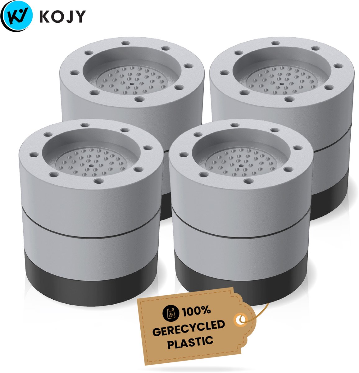 KOJY Wasmachine dempers - Verhoger - Stapelbaar - grijs - voor wasmachine en wasdroger - 8 Stuks