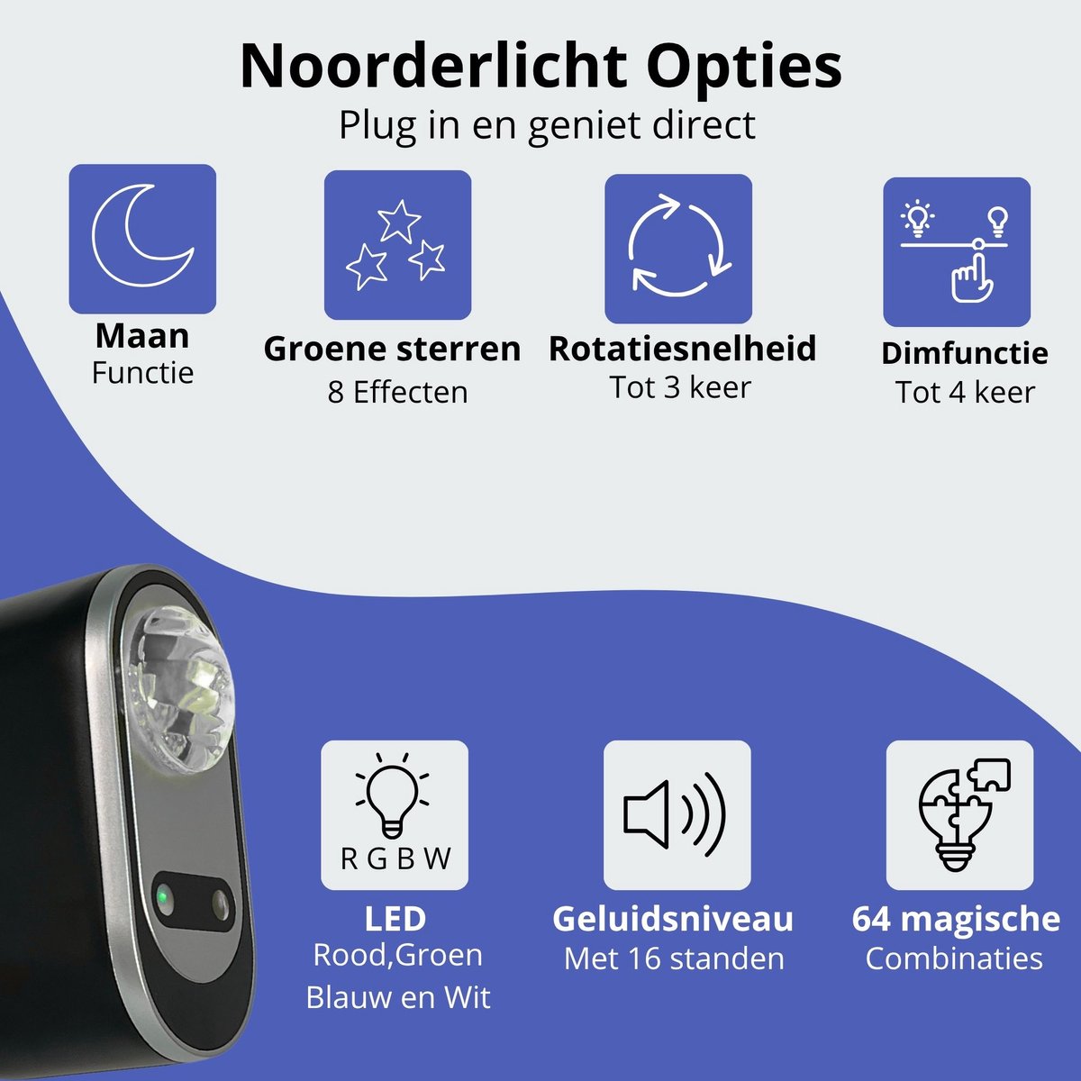 Bosstony® Northern Lights Projector - Aurora Sterrenhemel Projector - Galaxy lamp - Noorderlicht Projectorlamp - Nachtlamp met timer – foto 2