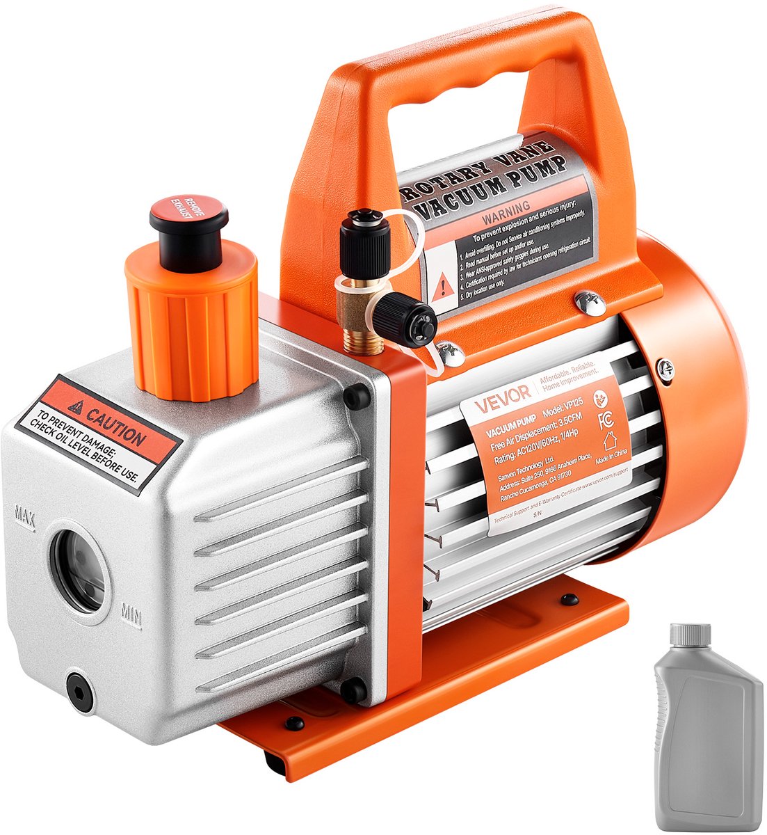 VEVOR vacuümpomp 99 l/min HVAC enkeltraps roterende schoepen vacuümpomp oliefles