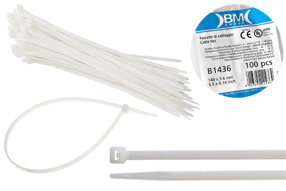 Kabelbinders 140x3.6mm PA6.6 Natuurlijk 100 stuks