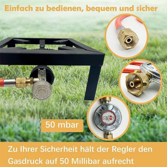 8 KW gasfornuis voor camping en outdoor gebruik - inclusief 1,5 m slang en drukregelaar van Merkloos — afbeelding 4