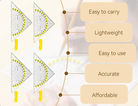 Mathématiques école 4 Équerres Géométrie 160cm En Plexiglass - Flexible, Incassable | Outil Math/Dessin équerre Géométrique Plexiglas