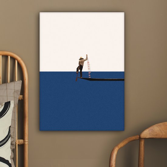 Toile - Abstrait - Bateau - Mer - Texte - Chapeau - Abstrait - 60x80 cm - Canvasdoek - Peinture sur toile