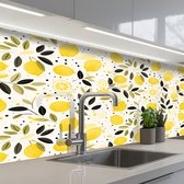 Keuken achterwand 200x80 cm - Spatscherm zelfklevend Citroenen - Geel - Wit - Stippen - Muurbeschermer - Spatwand fornuis