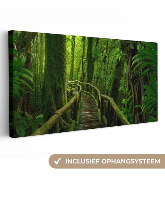 Toile - Peinture - Forêt - Arbres - Jungle - Chemin - Décoration murale - Toile - 80x40 cm