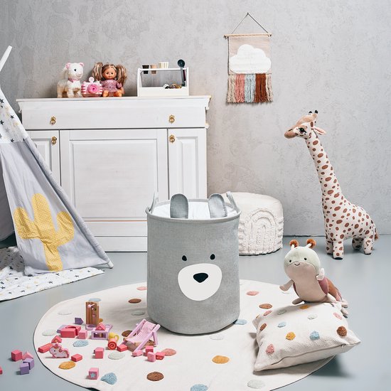 Grijze Beer Speelgoedopbergmand - XXL Waterdichte Opbergbox - Berenhoofd Design - Polyester Kist - 63 Liter - 40x40x50 cm - Speelgoedmand - Wasmand - Kledingmand - Sipo — afbeelding 2