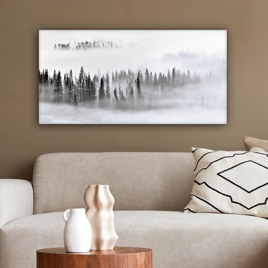 Tableau sur toile - Arbres - Brouillard - Forêt - Nature - Canvasdoek - 100x50 cm - Photo sur toile - Tableau nature