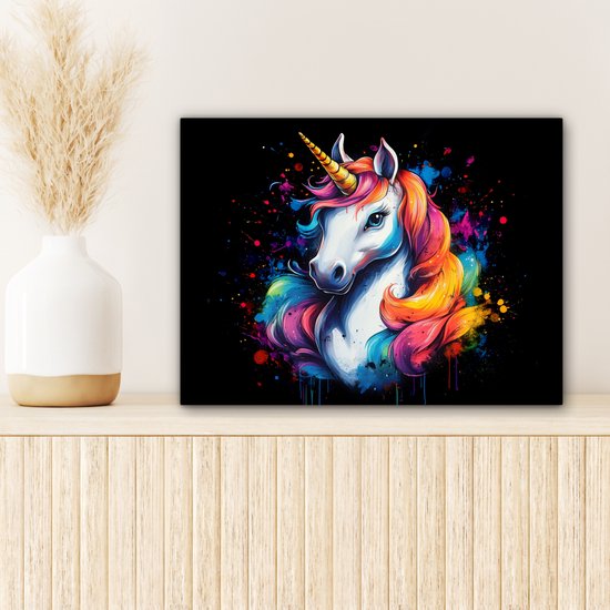 Peinture sur toile 40x30 cm - Décoration murale Graffiti - Licorne - Filles - Coloré - Décoration murale salon - Décoration chambre - Accessoires de chambre - Peintures
