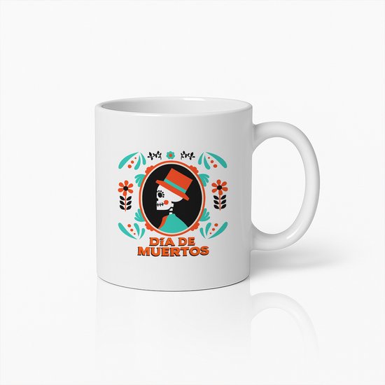 Día de Muertos Mok 330ml – Kleurrijke Mexicaanse Schedel Koffiebeker – Dag van de Doden Cadeau – Artistieke Halloween & Culturele Decoratie