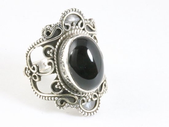 Bague artisanale en argent avec onyx - taille 19