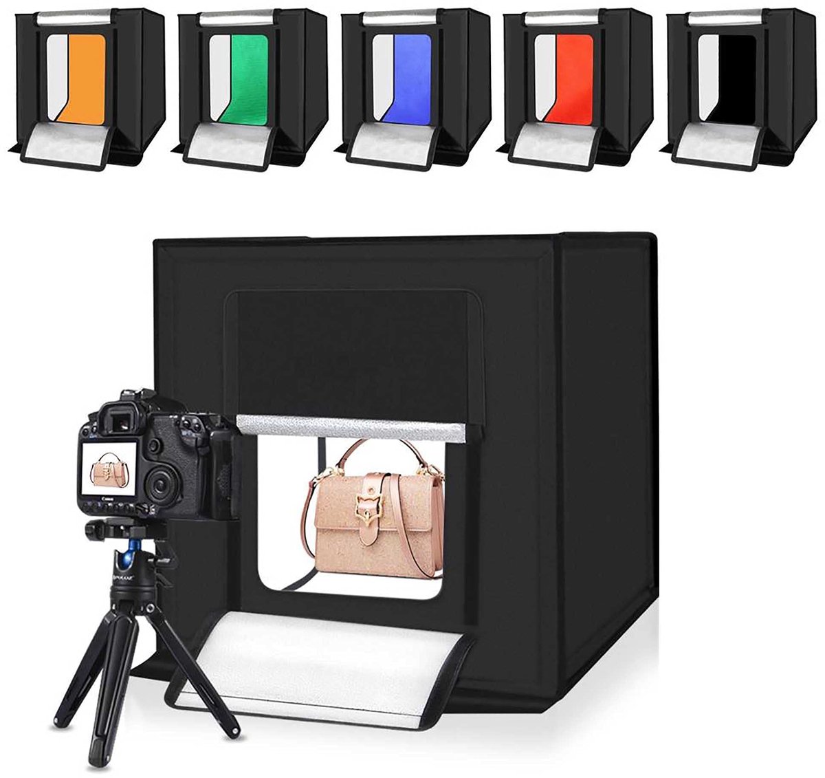 Unyqoos® Complete fotostudio set met LED-verlichting en diverse achtergronden