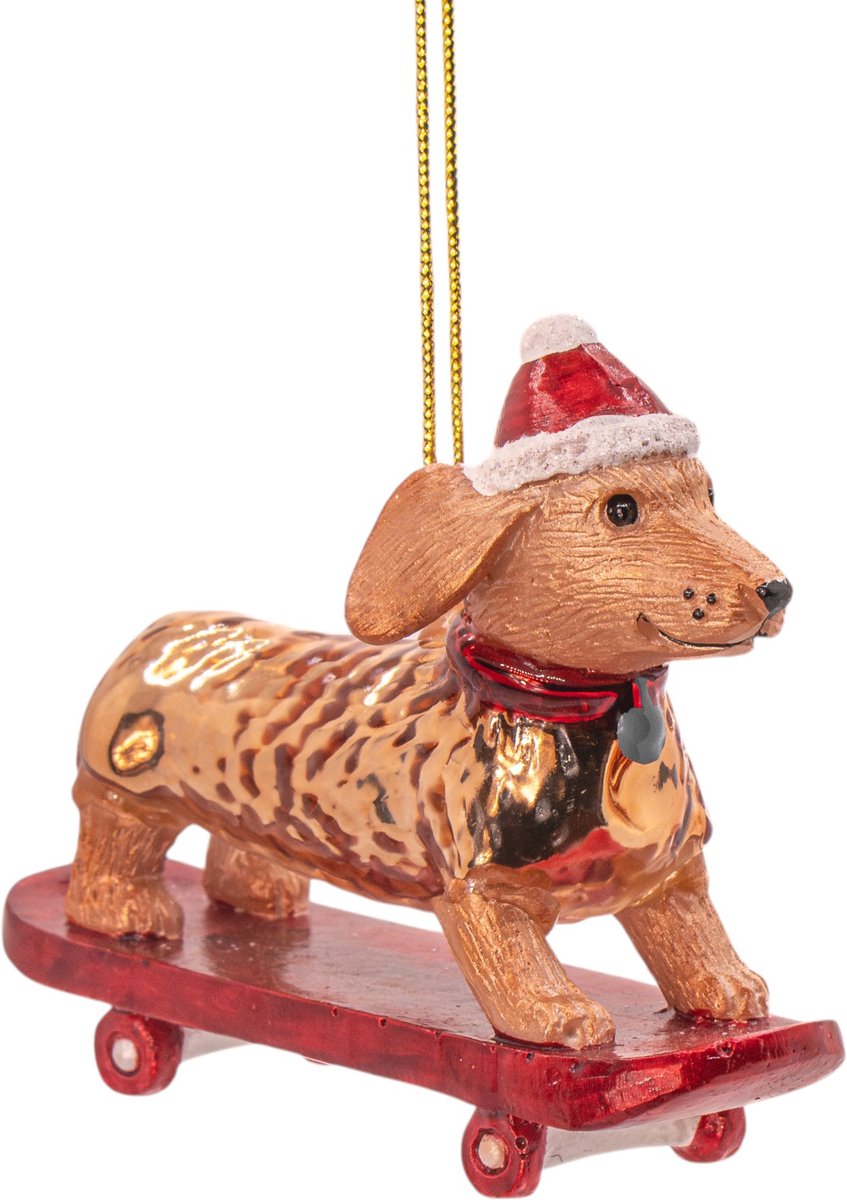 Teckel op skateboard kerstbal - Sass & Belle